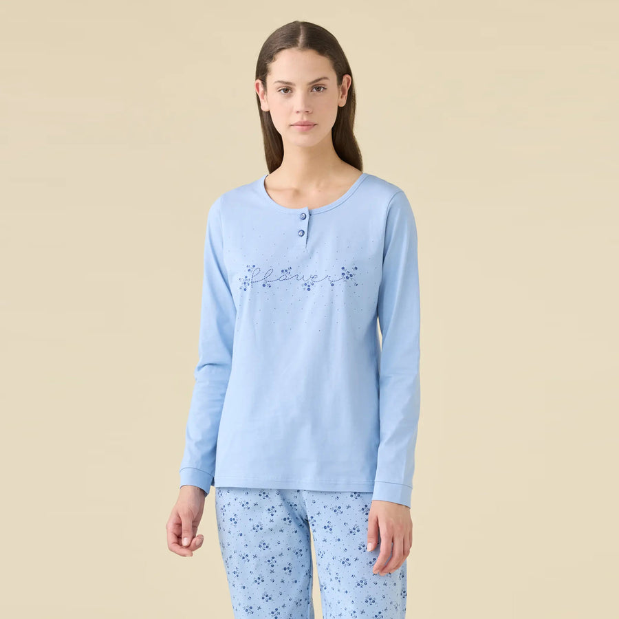 FA9466AB - Pigiama donna manica lunga e pantalone lungo con polsini