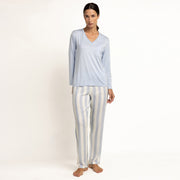 64642-0 - Pigiama pantalone viscosa a righe e maglia in modale