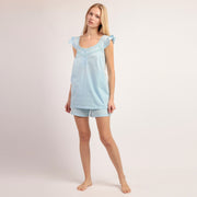 Pigiama donna spalla larga con rouche fantasia pois - 64041-0