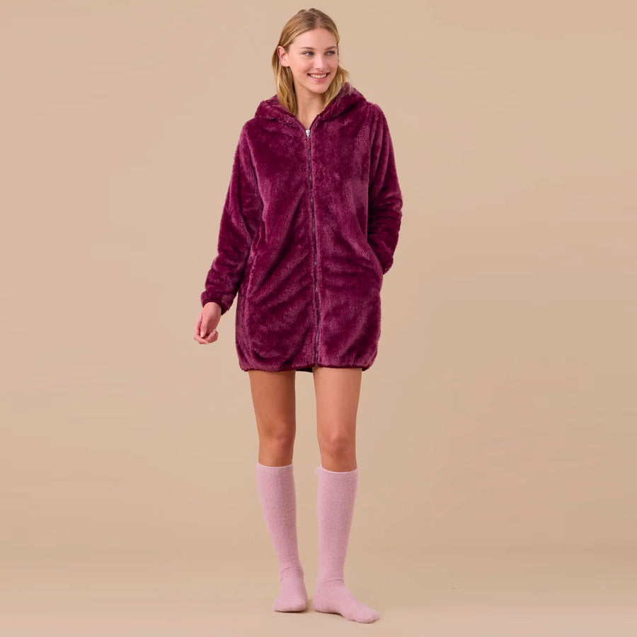 GE3013 - Vestaglia donna in eco pelliccia con simpatiche orecchie