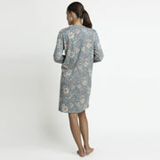 61534-0 - Camicia da notte scollo a V serafino in caldo cotone stampato a fiori