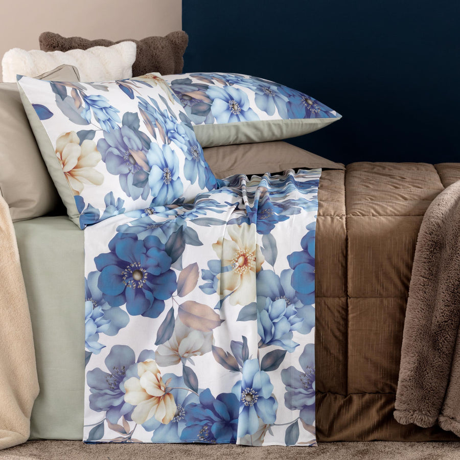 Hoara completo letto - Lenzuolo Riviera in cotone fantasia floreale