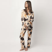 63606-0 - Pigiama in raso aperto avanti stile camicia fantasia floreale