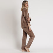 62904-0 - Pigiama aperto a maniche lunghe a righe in ciniglia cannettè