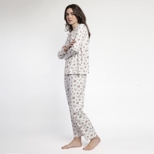63601-0 - pigiama caldo cotone aperto avanti con fiorellino