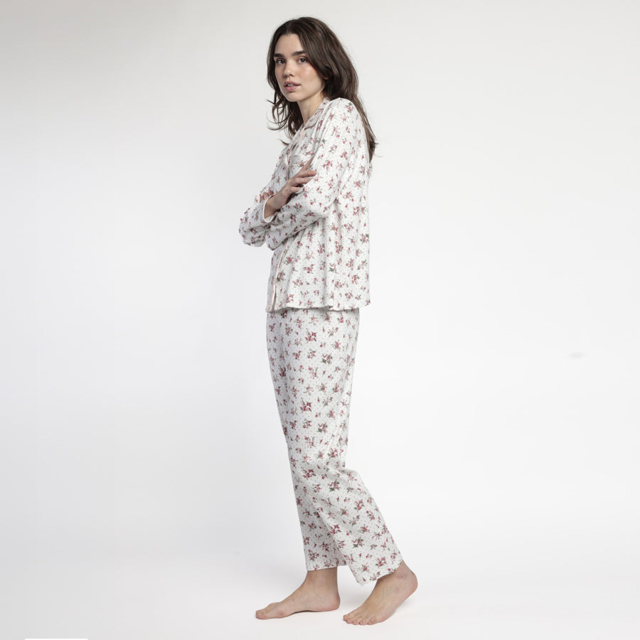 63601-0 - pigiama caldo cotone aperto avanti con fiorellino