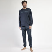 63768-0 - Pigiama uomo caldo cotone con pantalone millerighe e polsini