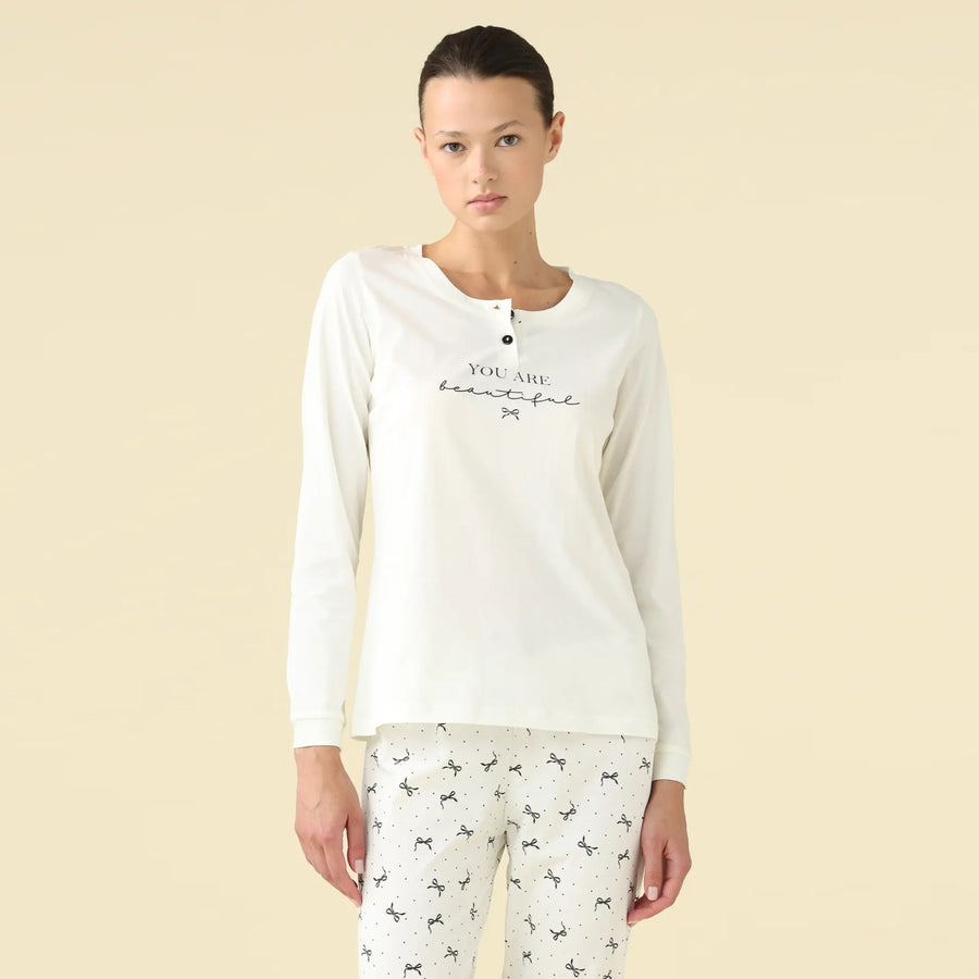 FA9463AS - Pigiama donna estivo manica lunga e pantalone lungo con polsini