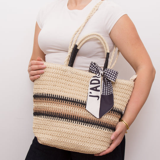 18037-0 -Borsa mare in rafia con foulard