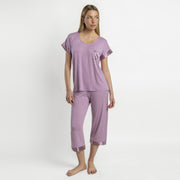 Pigiama Donna mezza manica e pinocchietto in modale con dettagli in raso - 64050-0