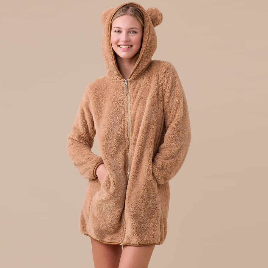 GE3013 - Vestaglia donna in eco pelliccia con simpatiche orecchie