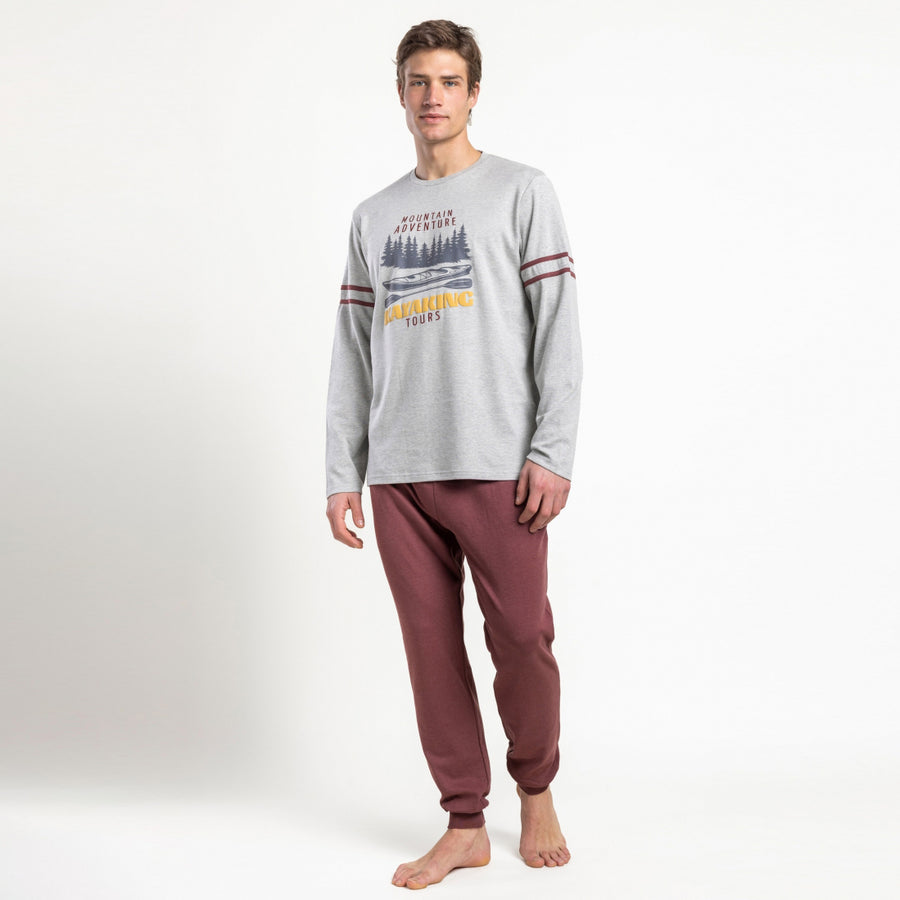 64842-0 - Pigiama da uomo grigio a maniche lunghe