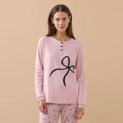 FA9250 - Pigiama donna caldo cotone big fiocco con polsini