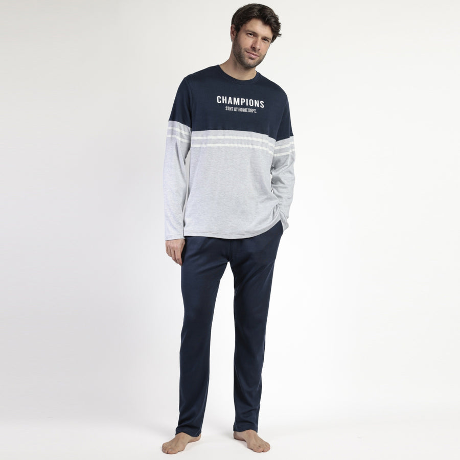 63758-0 - Pigiama uomo caldo cotone modello sportivo senza polsini