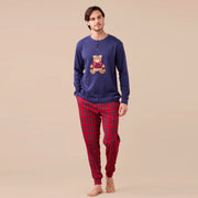 FC3150 - Pigiama uomo caldo cotone con orso e pantaloni scozzese