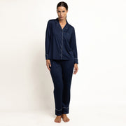64594-0 - Pigiama aperto in morbida maglia colletto a revers e pantaloni lunghi