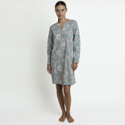 61534-0 - Camicia da notte scollo a V serafino in caldo cotone stampato a fiori