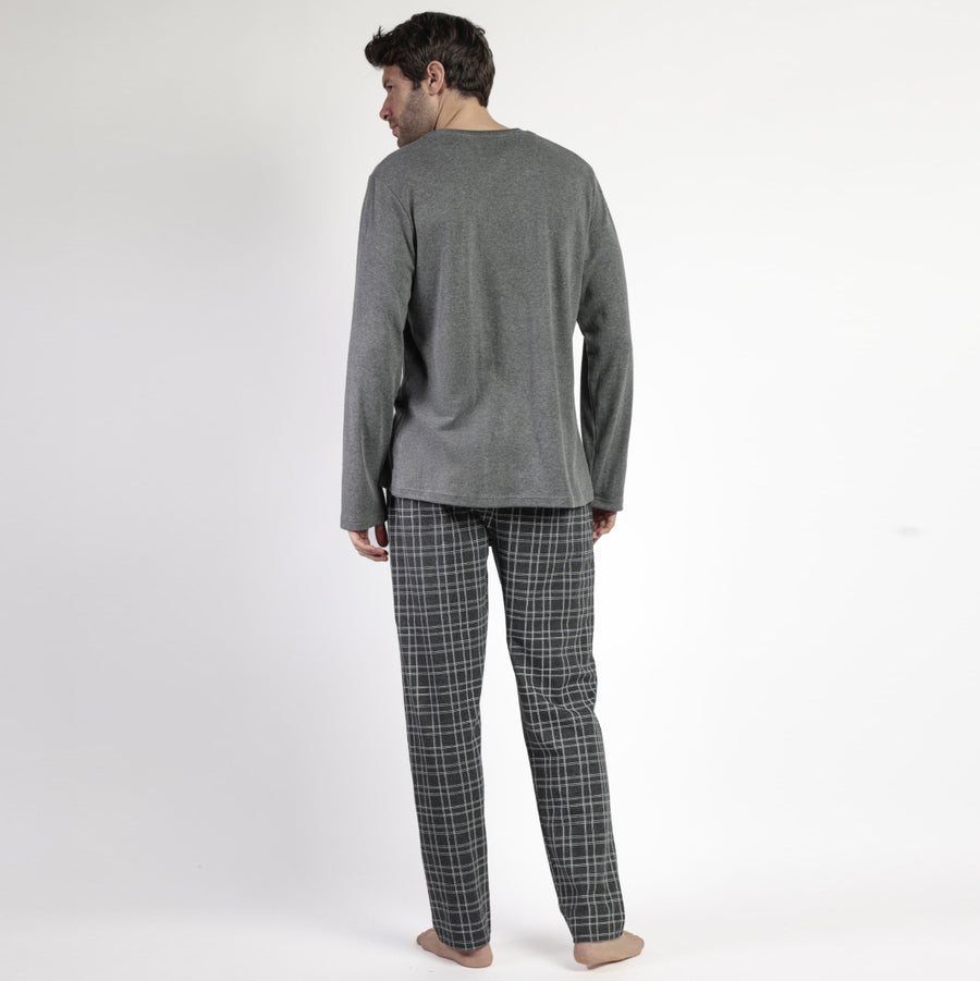 63791-0 - Pigiama uomo caldo cotone con pantalone quadri senza polsini