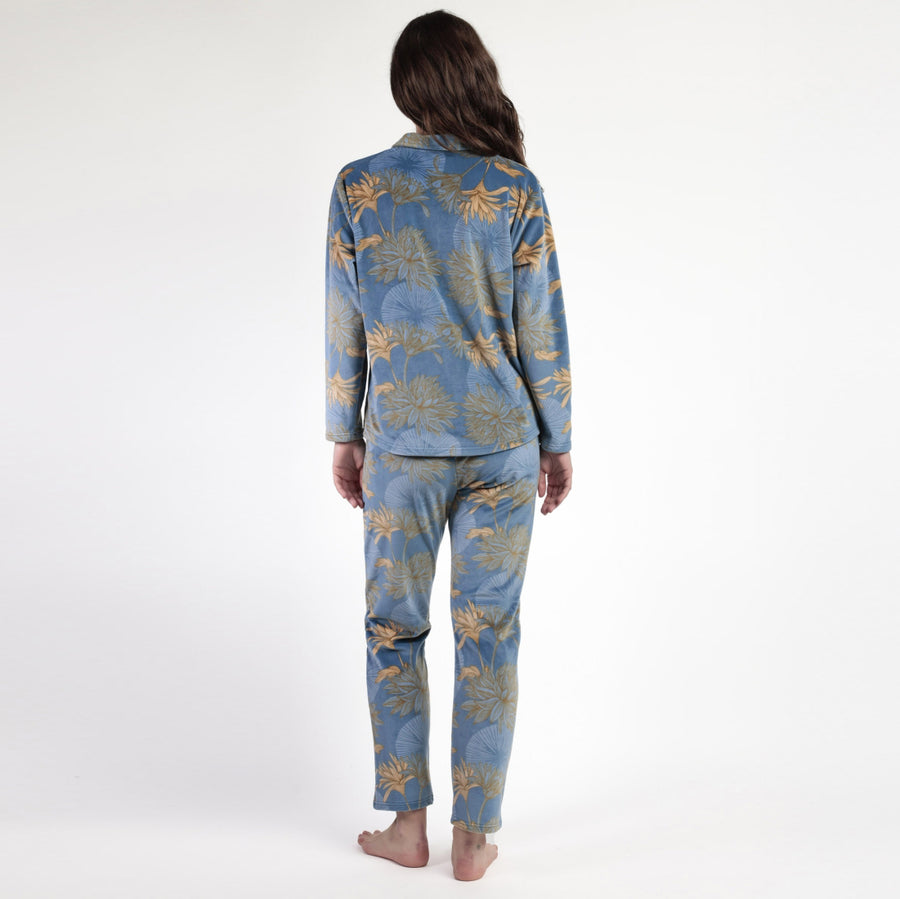 63640-0 - Pigiama in coral aperto avanti stile camicia