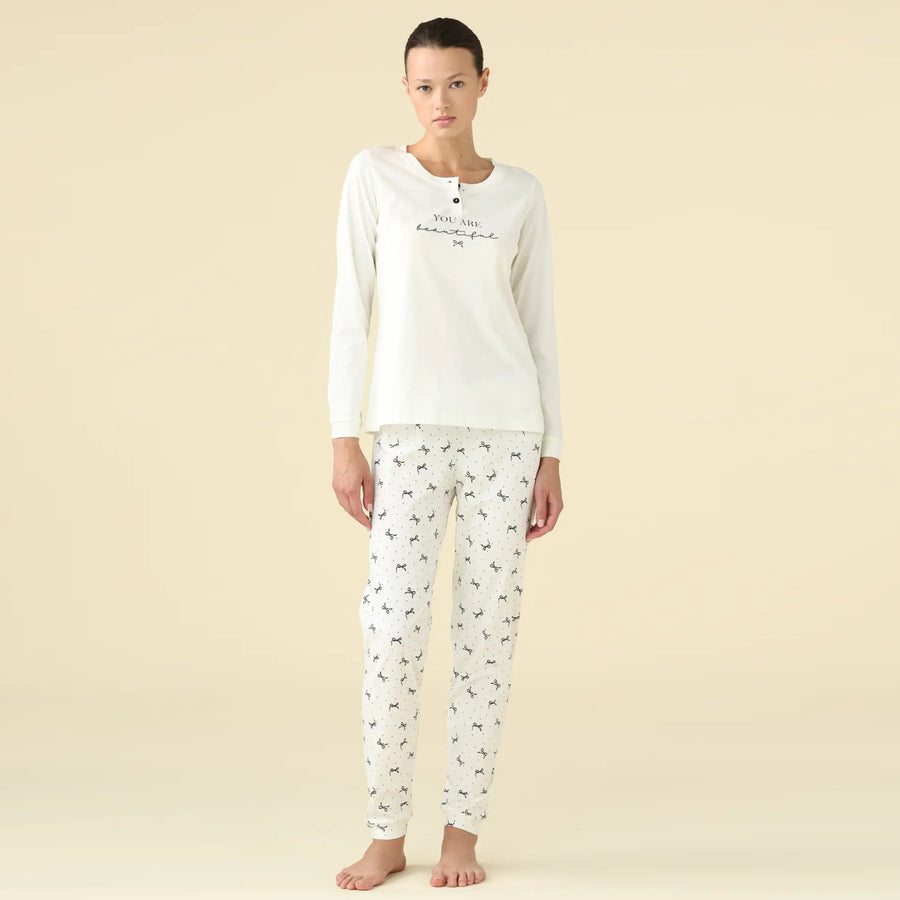 FA9463AS - Pigiama donna estivo manica lunga e pantalone lungo con polsini