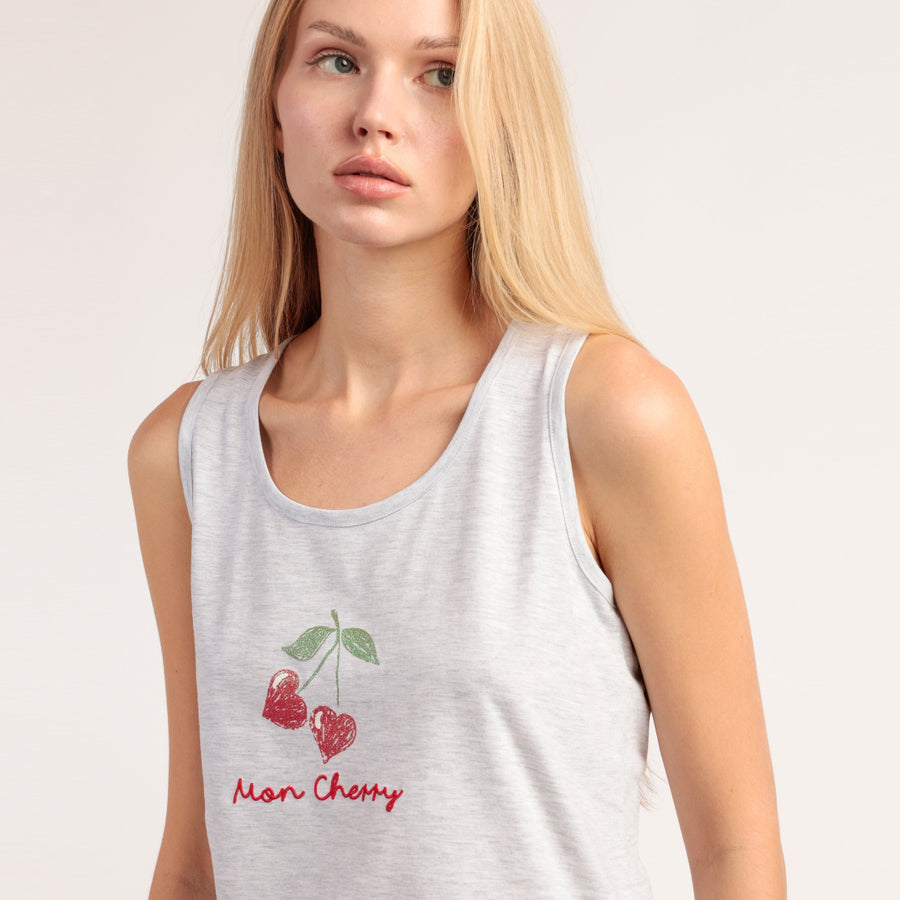 Pigiama donna spalla larga cherry corto - 64086-0