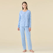 FA9521AB - Pigiama calibrato donna estivo aperto sul davanti con pantalone lungo