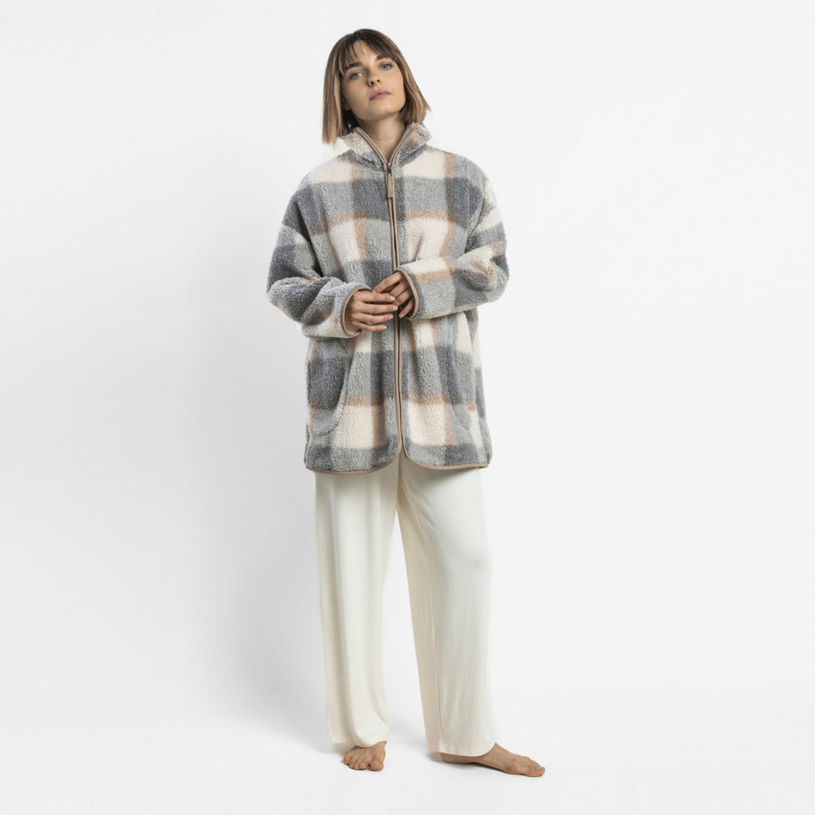 67413-0 - Vestaglia a maniche lunghe  in sherpa a quadri