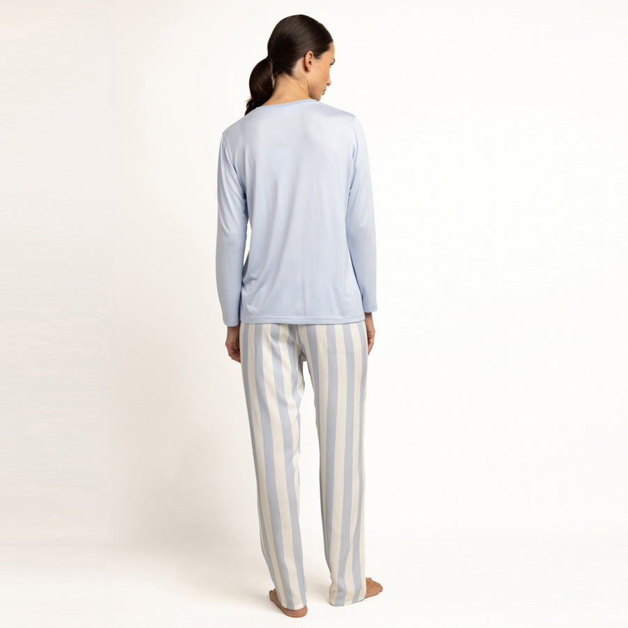 64642-0 - Pigiama pantalone viscosa a righe e maglia in modale