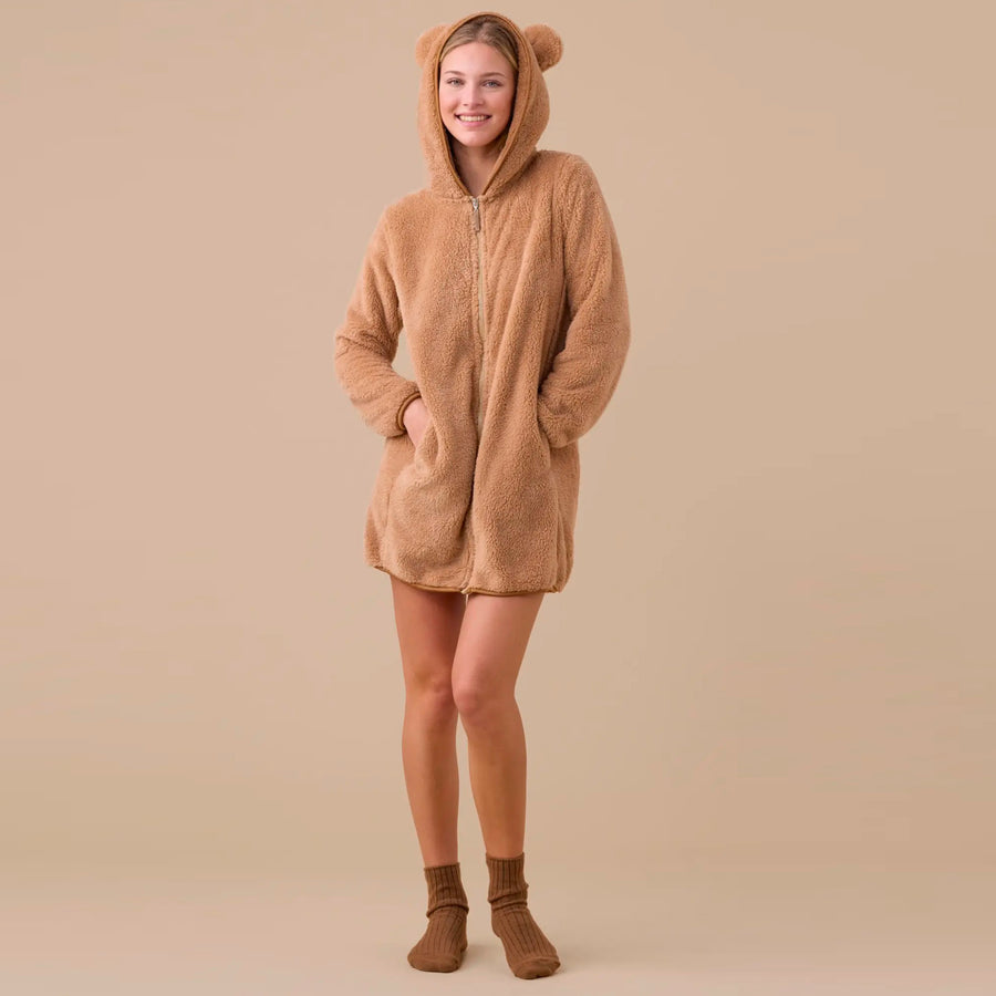 GE3013 - Vestaglia donna in eco pelliccia con simpatiche orecchie