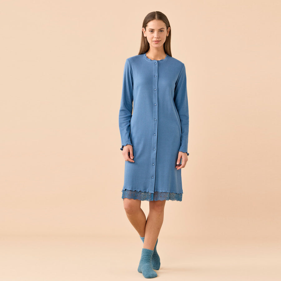 LA3648AB - Camicia da notte in costina a manica lunga