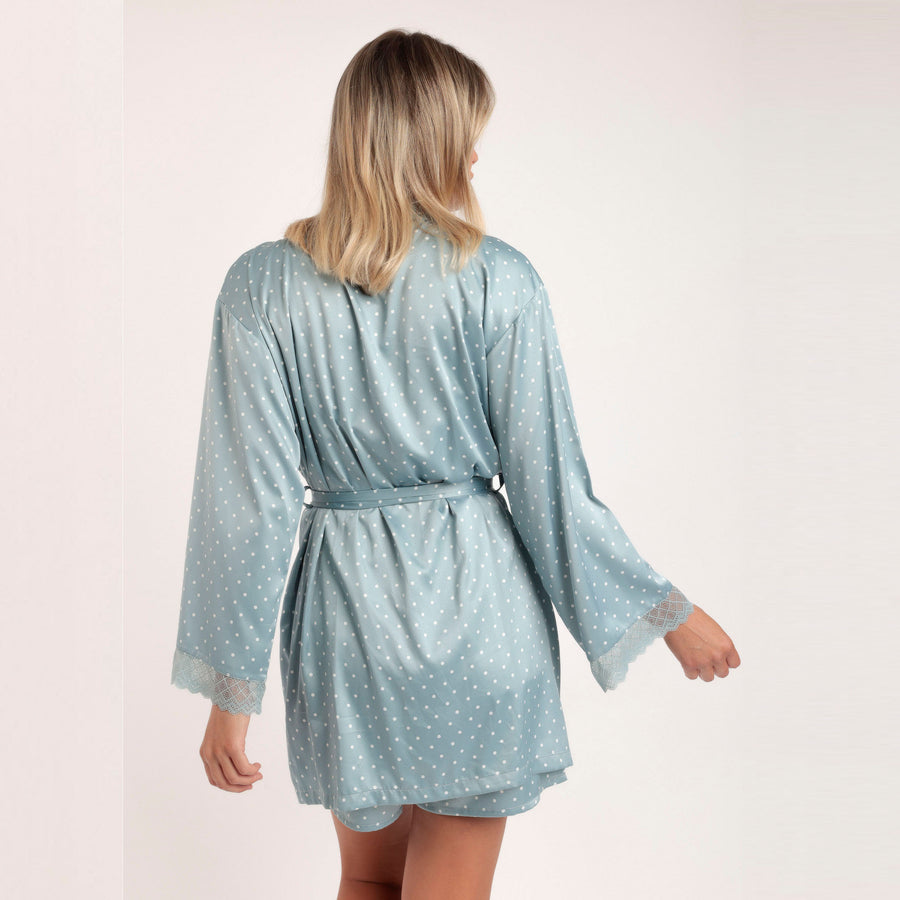 Vestaglia in raso con fantasia micropois e pizzo - 67108-0
