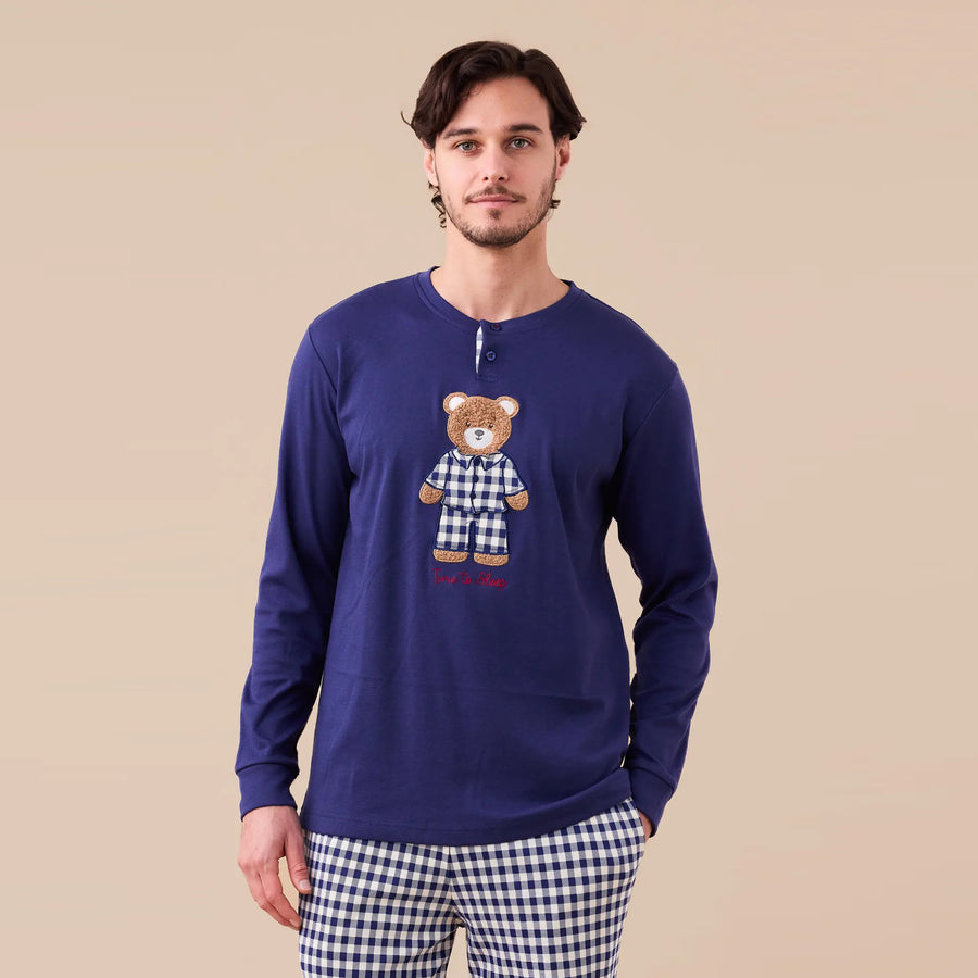 FC3144 - Pigiama uomo in caldo cotone orsetto con pantalone vichy
