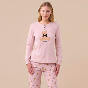 FA9251 - Pigiama donna in caldo cotone con stampa orsi e fiocchi