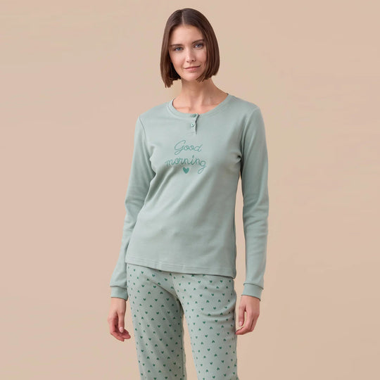 FA9187 - Pigiama donna caldo cotone good morning con polsini