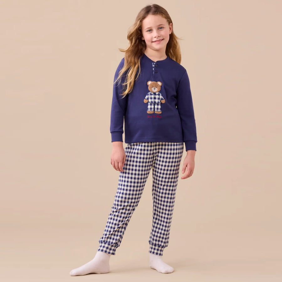 FE2561 - Pigiama bambina/o in caldo cotone orsetto con pantalone vichy