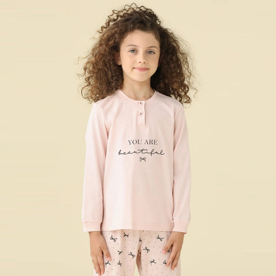 FE2645AB - Pigiama bimba estivo manica lunga e pantalone lungo con polsini