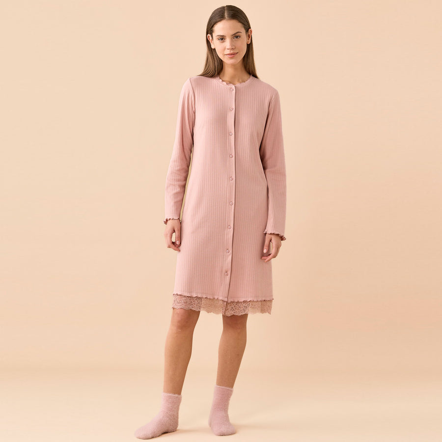LA3648AB - Camicia da notte in costina a manica lunga