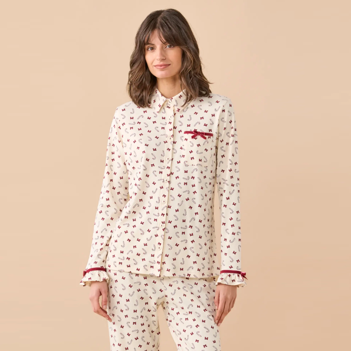 FA9815AB CANDY - Pigiama donna invernale in caldo cotone con pantalone lungo con rouches.