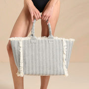Borsa mare donna in tessuto rigato con frange - TR1475