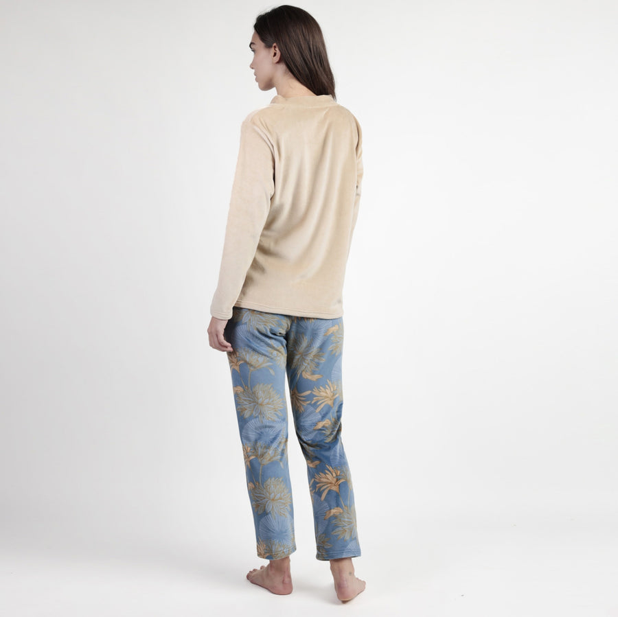 63641-0 - Pigiama in coral scollo a v pantalone floreale