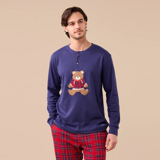 FC3150 - Pigiama uomo caldo cotone con orso e pantaloni scozzese