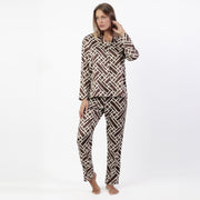 Pigiama donna manica lunga in raso modello camicia aperto - 64097-0