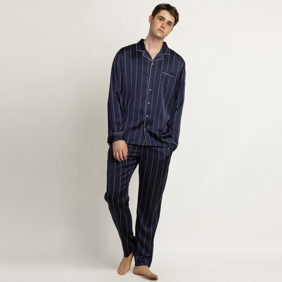 64817-0 - Pigiama in raso rigato aperto avanti stile camicia