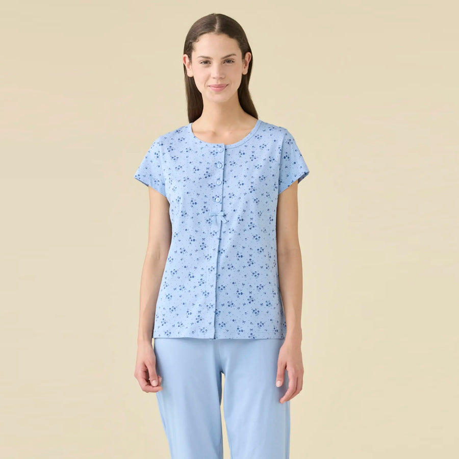 FA9520AB - Pigiama mezza manica con pantalone lungo aperto avanti