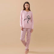 FA9250 - Pigiama donna caldo cotone big fiocco con polsini