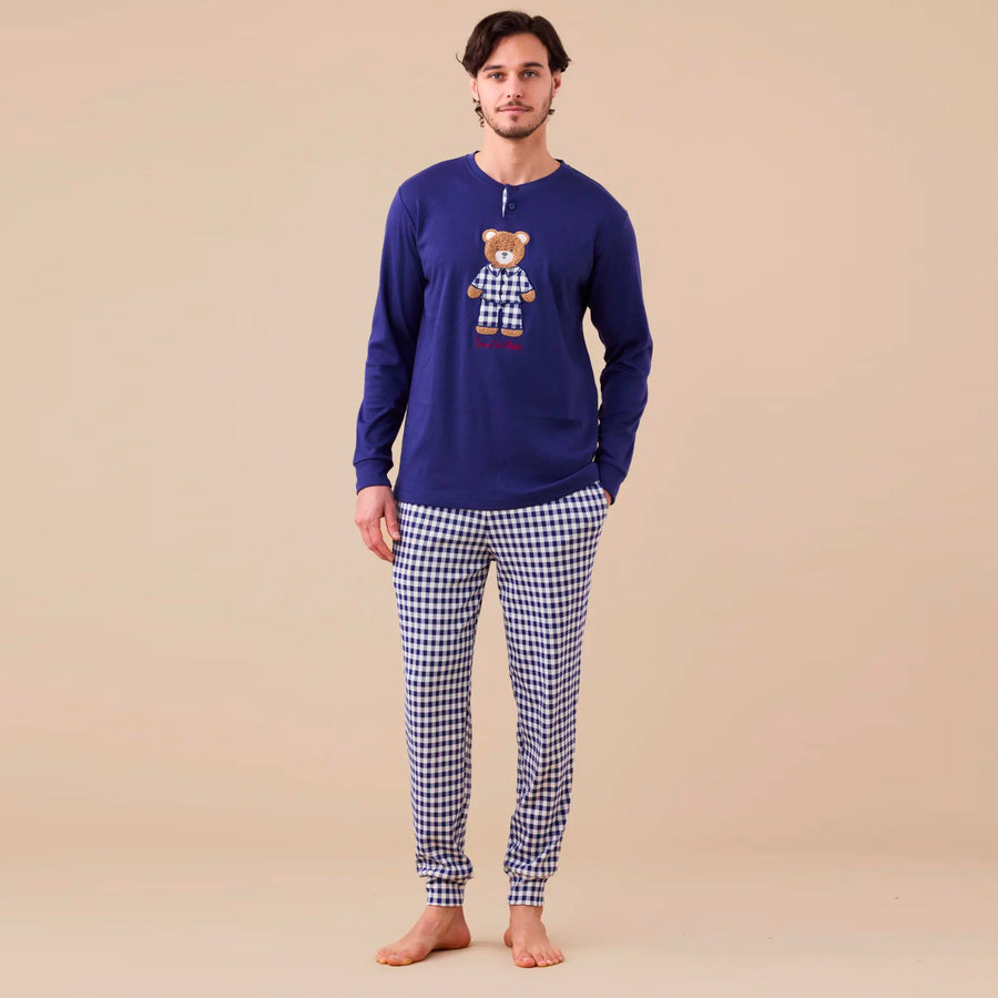 FC3144 - Pigiama uomo in caldo cotone orsetto con pantalone vichy