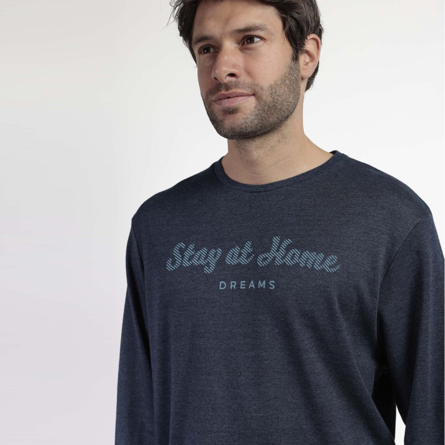 63768-0 - Pigiama uomo caldo cotone con pantalone millerighe e polsini