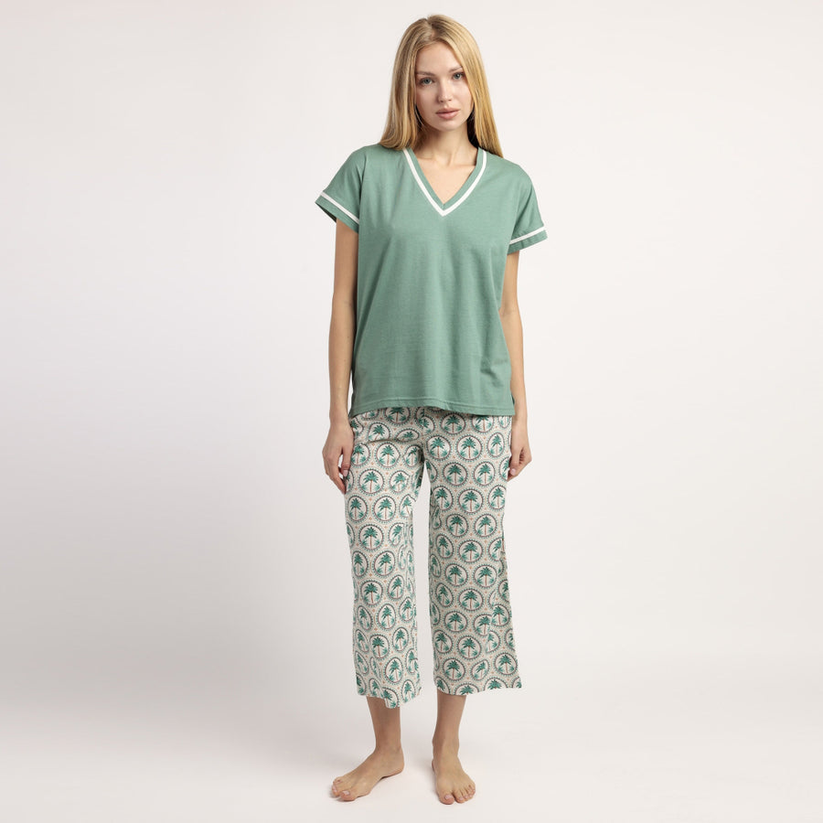 Pigiama mezza manica scollo a v con pantalone pinocchietto - 64579-0