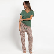 Pigiama pantalone lungo e maglia mezza manica scollo a v con dettaglio macramè - 64571-0