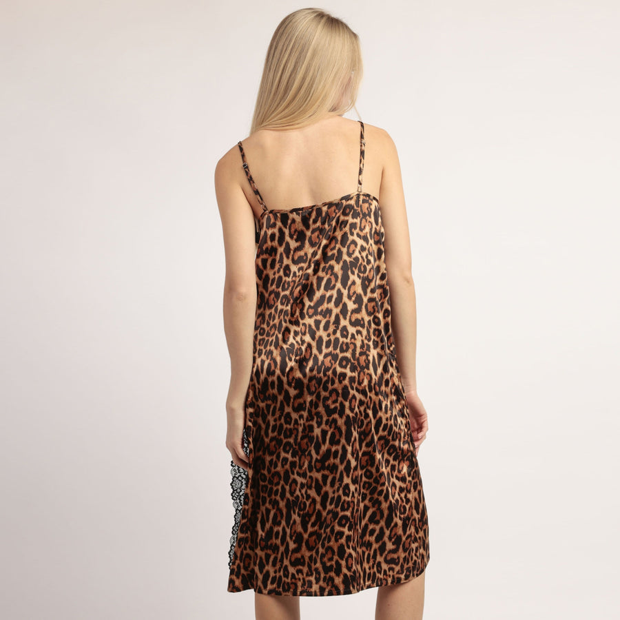Camicia lunga in raso con spacco e dettagli in pizzo - 61522-0